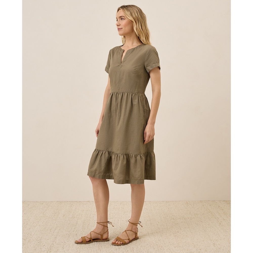 Pact Canopy Linen Blend Notch Neck Dress In Green Women's Size S